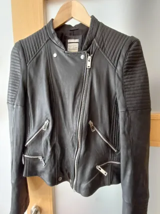 Cazadora Piel Zara Negra Mujer