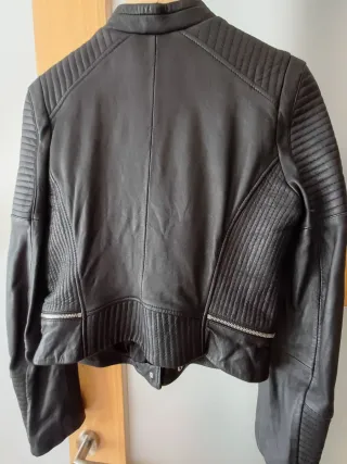 Cazadora Piel Zara Negra Mujer