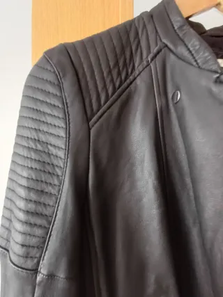 Cazadora Piel Zara Negra Mujer