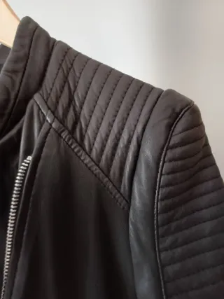 Cazadora Piel Zara Negra Mujer