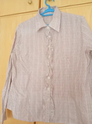 Camisa mujer volantes cuadros rosa y blanco