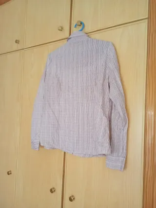 Camisa mujer volantes cuadros rosa y blanco