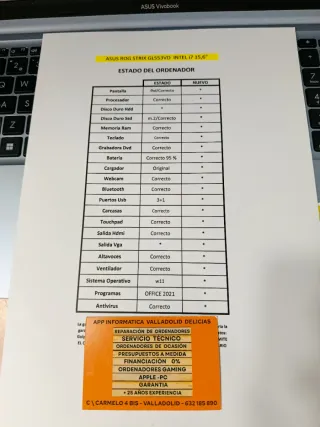 Portátil Asus i7 16GB RAM 512GB SSD