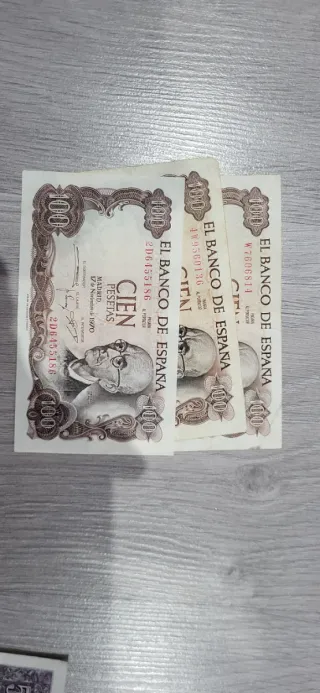 3 Billetes 100 Pesetas España 1970