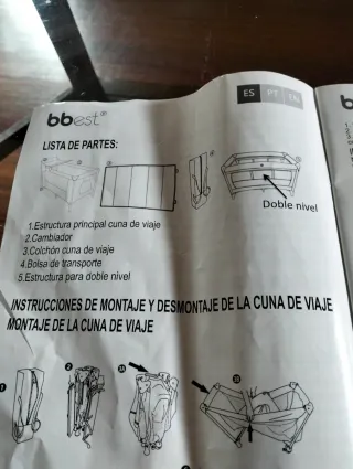Cuna viaje doble nivel y cambiador marca bbest.