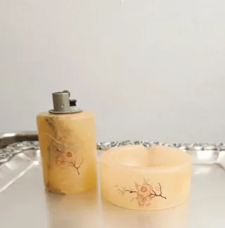 Juego Fumador Vintage Alabastro Pintado