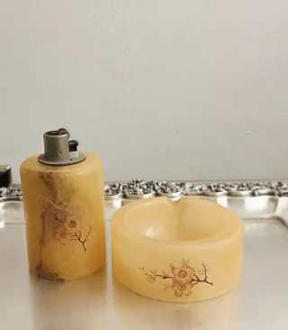 Juego Fumador Vintage Alabastro Pintado
