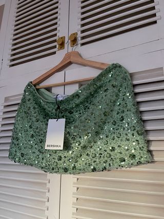 Falda Bershka lentejuelas verde