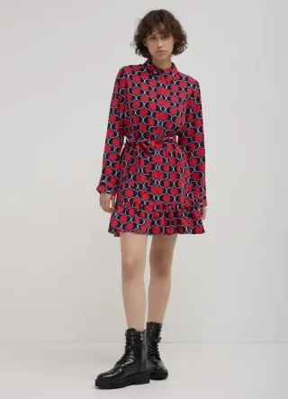 Abito a camicia fantasia pois rosso nero