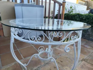 Tavolo in ferro battuto e vetro con 4 sedie