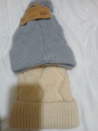 Gorro ANGELINA gris y beige