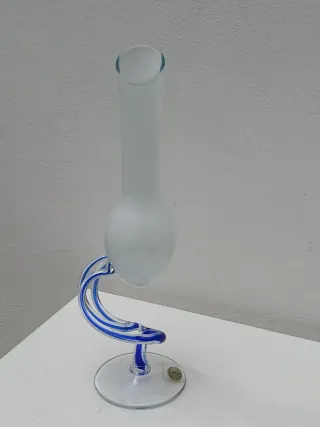 Vaso Murano Vintage Vetro Blu Trasparente