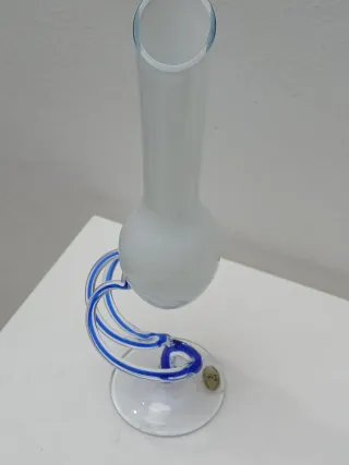 Vaso Murano Vintage Vetro Blu Trasparente