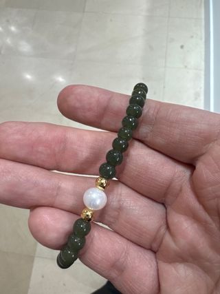 Pulsera Jade natural, Perla y Oro bañado