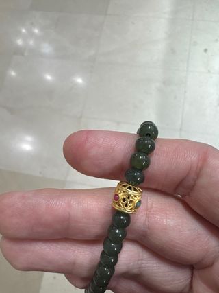 Pulsera Jade natural, Perla y Oro bañado