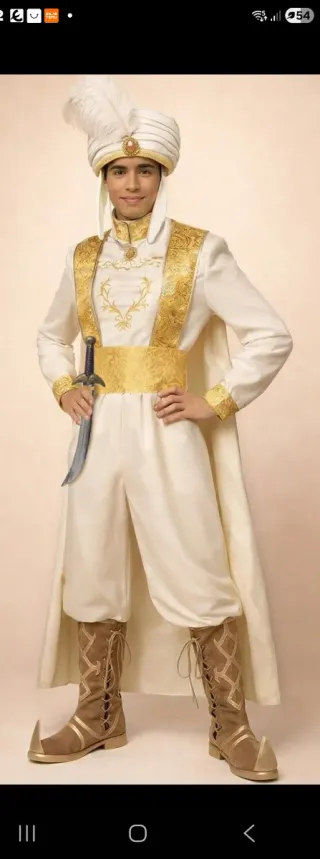 Disfraz Aladdin Adulto Talla L, usado en comparsa.