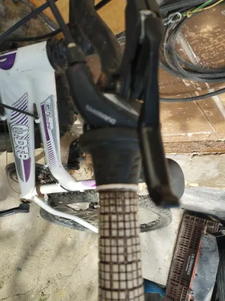 Bicicleta blanca con detalles morados