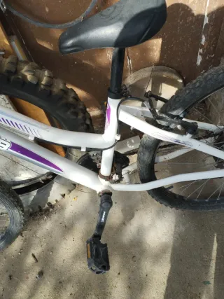 Bicicleta blanca con detalles morados