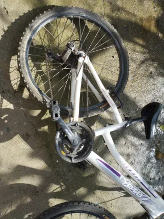 Bicicleta blanca con detalles morados
