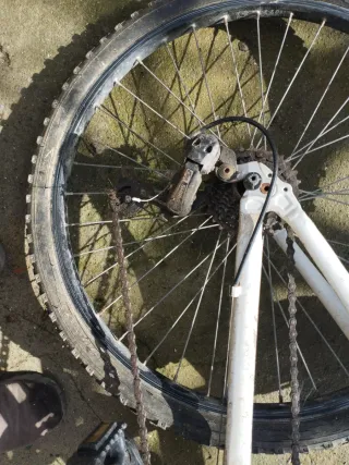 Bicicleta blanca con detalles morados