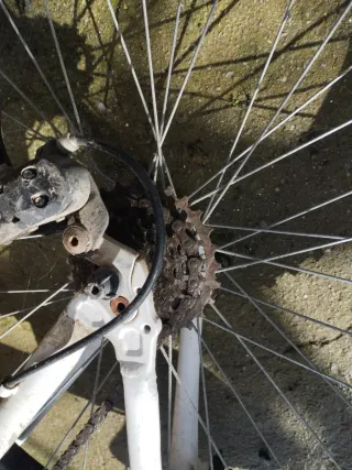 Bicicleta blanca con detalles morados