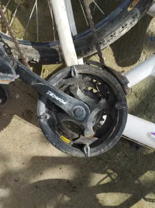 Bicicleta blanca con detalles morados