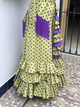 Vestido Flamenca Verde y Morado Talla Única