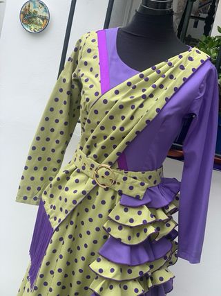 Vestido Flamenca Verde y Morado Talla Única