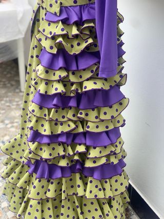 Vestido Flamenca Verde y Morado Talla Única