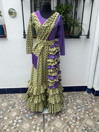 Vestido Flamenca Verde y Morado Talla Única