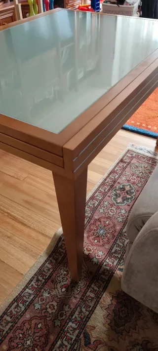 Mesa extensible cristal y madera