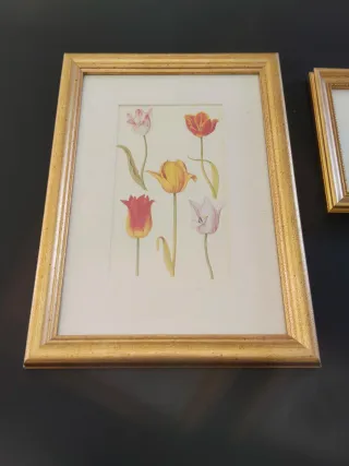 2 Cuadros Flores Marco Dorado
