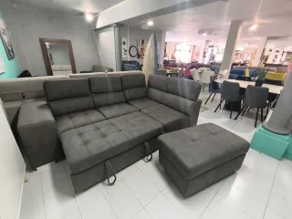 Sofá cama cheslong con puff