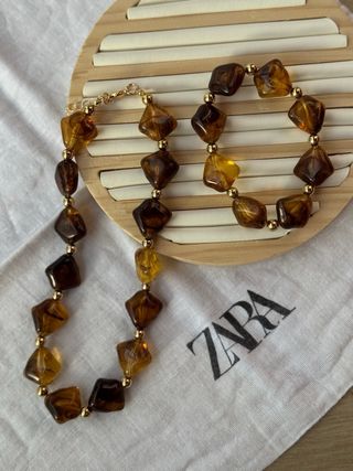 Conjunto Collar y Pulsera Zara Marrón Dorado