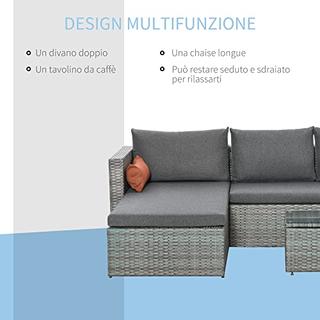 Mobili da Giardino Set 3 Pezzi in Rattan PE con Di