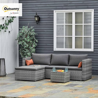 Mobili da Giardino Set 3 Pezzi in Rattan PE con Di