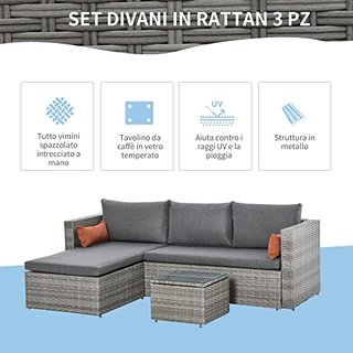 Mobili da Giardino Set 3 Pezzi in Rattan PE con Di
