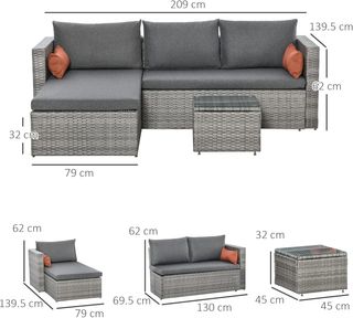 Mobili da Giardino Set 3 Pezzi in Rattan PE con Di