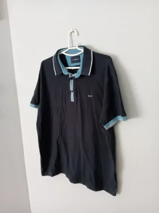 Polo hombre manga corta azul.marino ribetes