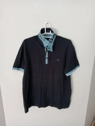 Polo hombre manga corta azul.marino ribetes