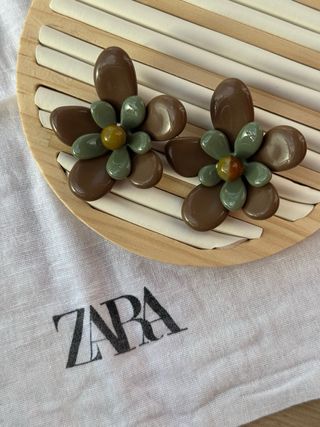 Pendientes Zara Flor Marrón y Verde