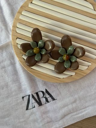 Pendientes Zara Flor Marrón y Verde