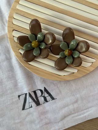 Pendientes Zara Flor Marrón y Verde
