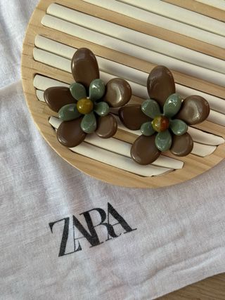 Pendientes Zara Flor Marrón y Verde
