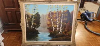 Cuadro paisaje río y árboles