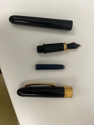 Penna stilografica marrone con dettagli oro