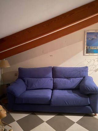 Sofá azul tela lavable cabecero reclinable.