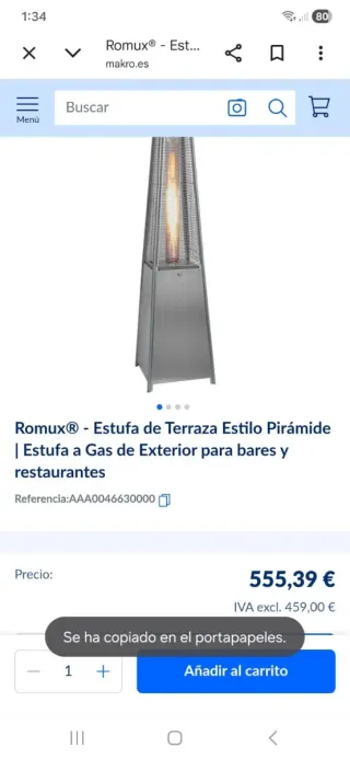 Estufa de gas piramidal plateada