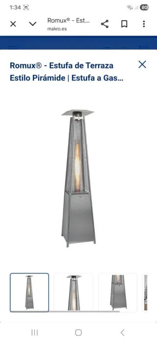 Estufa de gas piramidal plateada