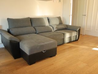 Sofá chaiselongue 3 plazas tela y piel